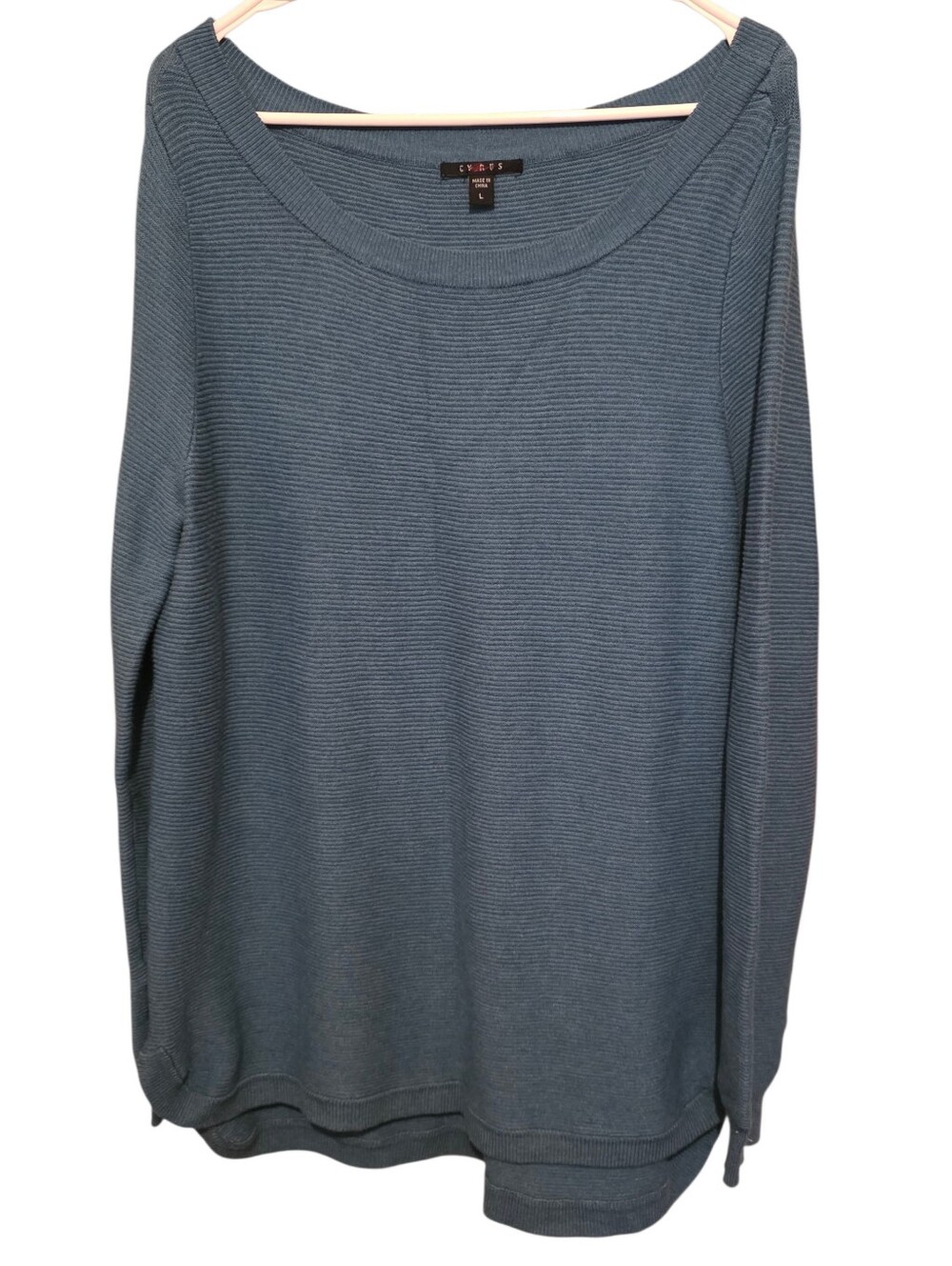 Cyrus Blue/Green Ribbed Scoop Neck Lightweight Sweater Size L EUC